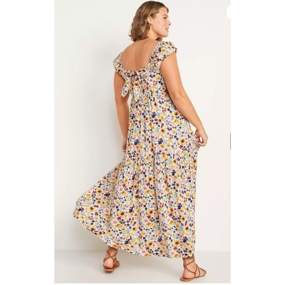 Old Navy Dress XL All Day Wildflower Fit Flare Tiered Maxi Bloomcore Pockets NEW - Picture 2 of 5